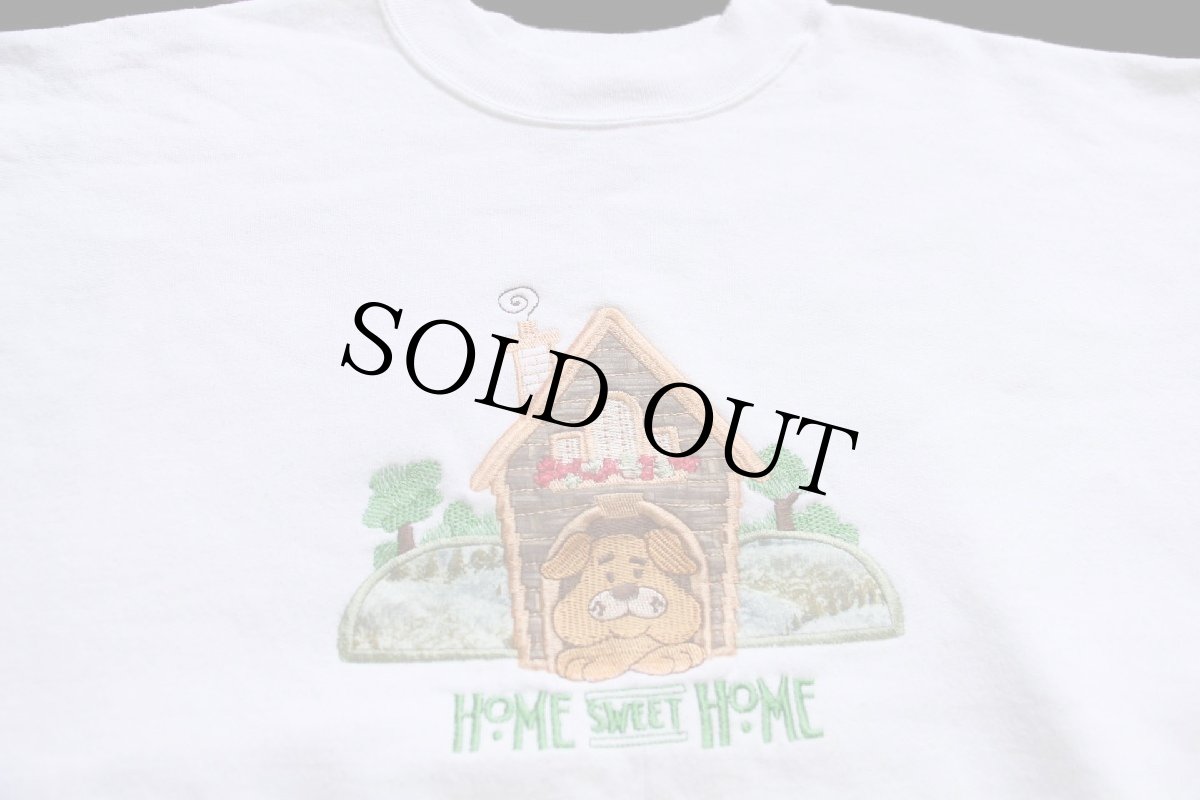 画像3: 90s USA製 HOME SWEET HOME ドッグ 刺繍&アップリケ スウェット 白 L (3)