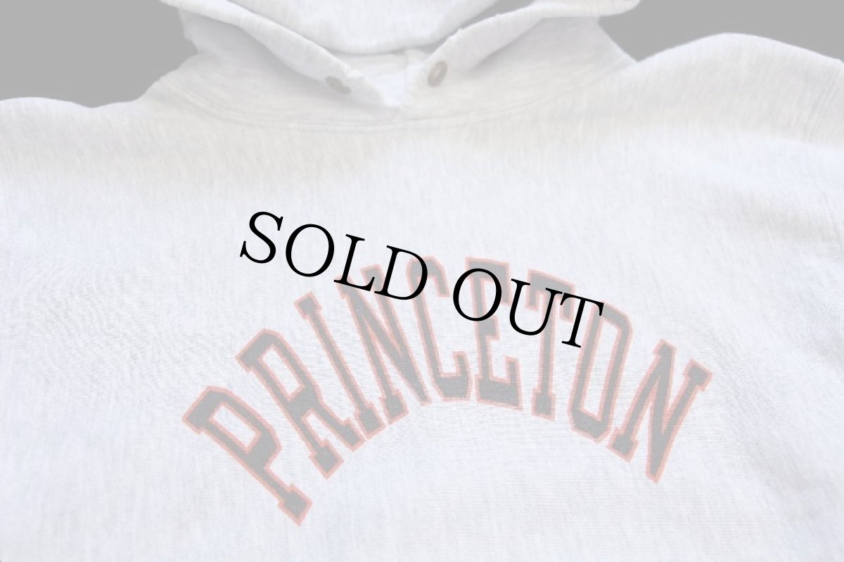 画像3: 80s USA製 Championチャンピオン PRINCETON 染み込みプリント リバースウィーブ スウェットパーカー 杢グレー L★フーディー (3)