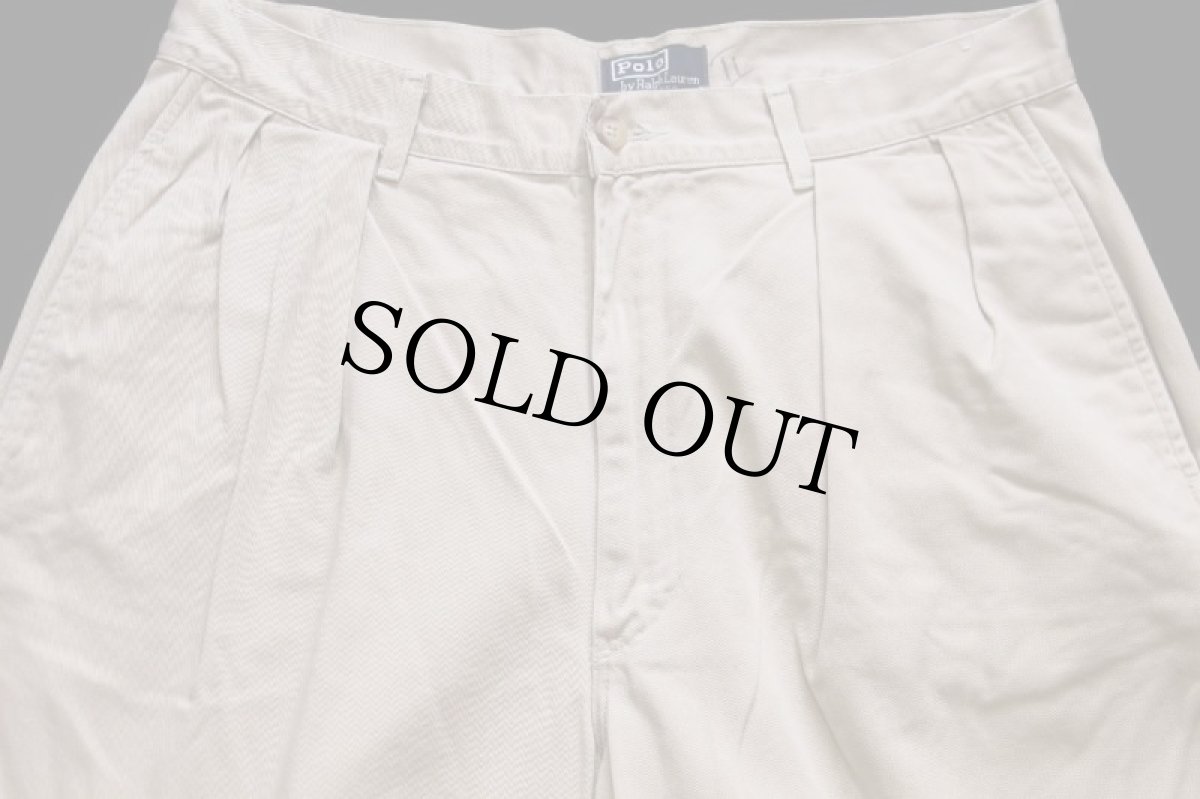 画像4: 90s USA製 ポロ ラルフローレン ツータック コットン チノパン カーキ w33 (4)