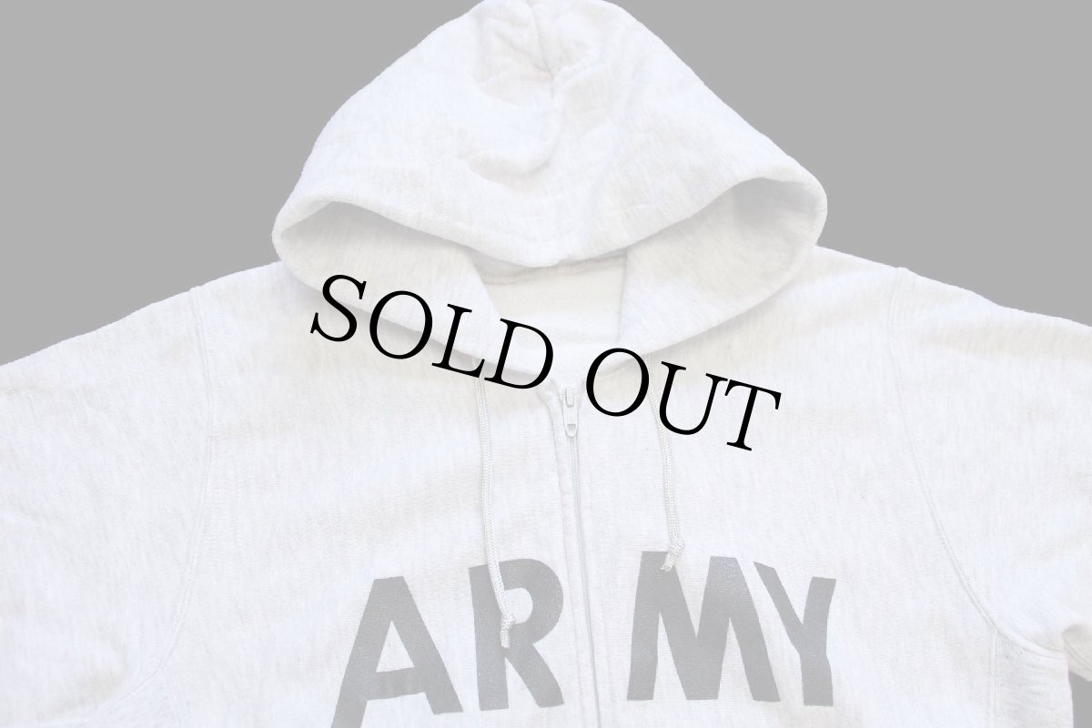 画像3: 90s 米軍 U.S.ARMY ロゴ リバースウィーブ スウェット ジップパーカー 杢グレー (3)