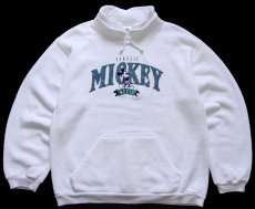 画像1: 90s USA製 Disneyディズニー ミッキー マウス 刺繍 モックネック パイル スウェット 白 XL (1)