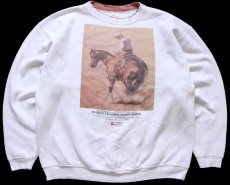 画像1: 90s USA製 1994 AMERICAN QUARTER HORSE ASSOCIATION アート レイヤードネック スウェット オフホワイト XXL★特大 (1)