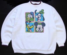 画像1: 90s USA製 Disneyディズニー ミッキー マウス ドナルドダック グーフィー プルート モックネック スウェット 白 XL (1)