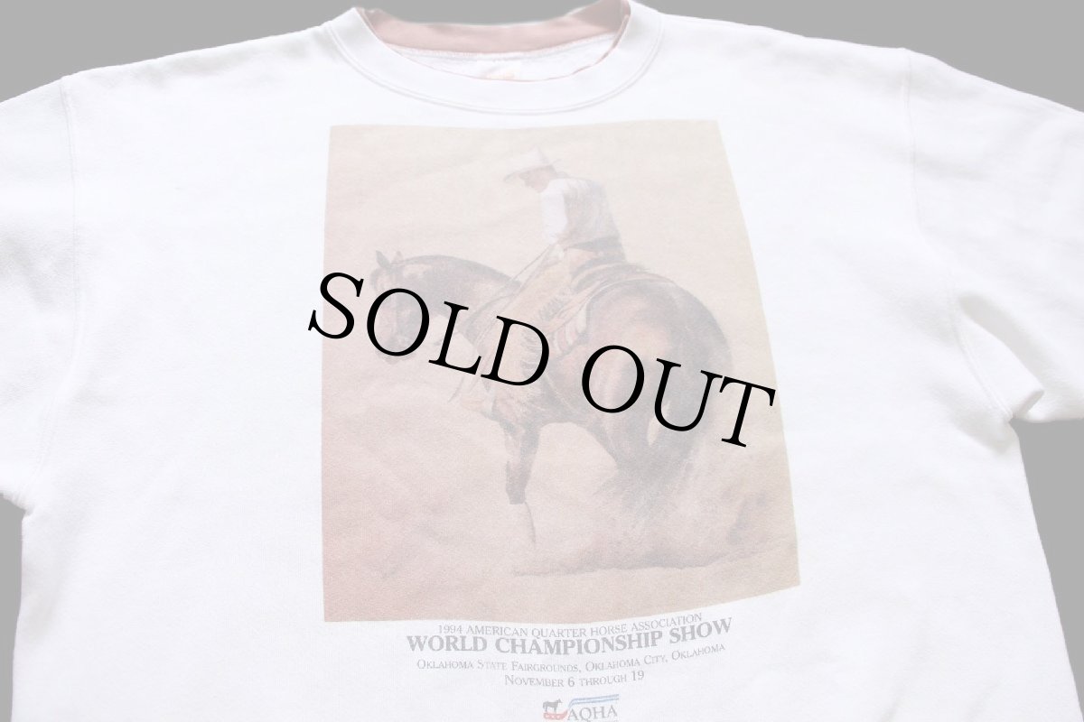 画像3: 90s USA製 1994 AMERICAN QUARTER HORSE ASSOCIATION アート レイヤードネック スウェット オフホワイト XXL★特大 (3)
