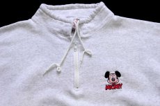 画像3: 90s USA製 Disneyディズニー ミッキー マウス 刺繍 モックネック ハーフジップ スウェット 杢ライトグレー (3)