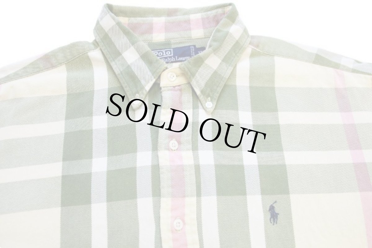 画像3: 90s ポロ ラルフローレン マドラスチェック ボタンダウン コットン フランネルシャツ★特大 (3)