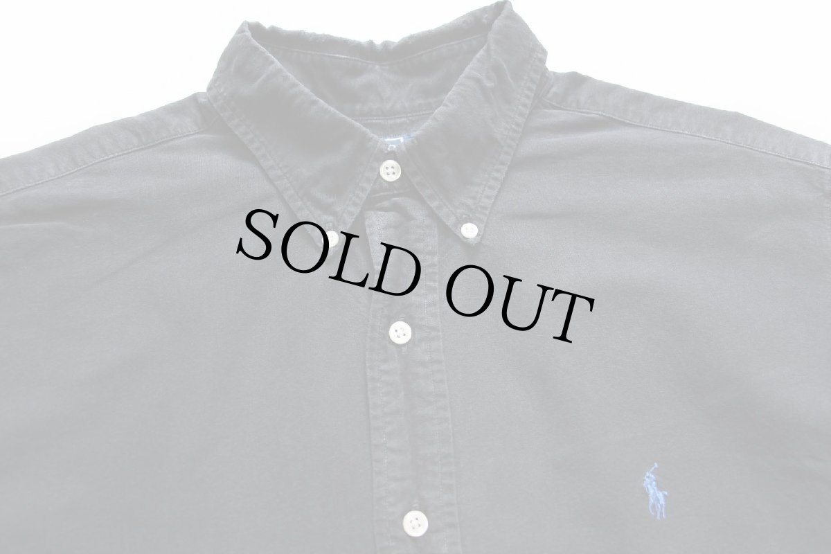 画像3: 00s ラルフローレン ワンポイント ボタンダウン オックスフォード コットンシャツ 黒 フェード L (3)