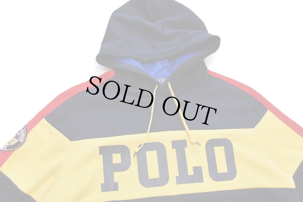 画像3: ポロ ラルフローレン パッチ付き マルチカラー 切り替え スウェットパーカー 紺×黄×赤×青 M (3)