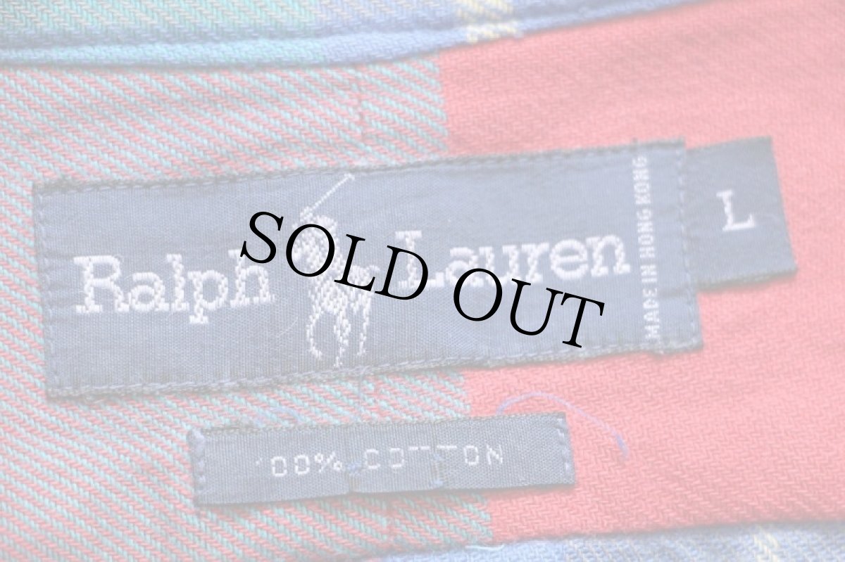 画像4: 90s ラルフローレン マドラスチェック ボタンダウン コットン ライトネルシャツ (4)