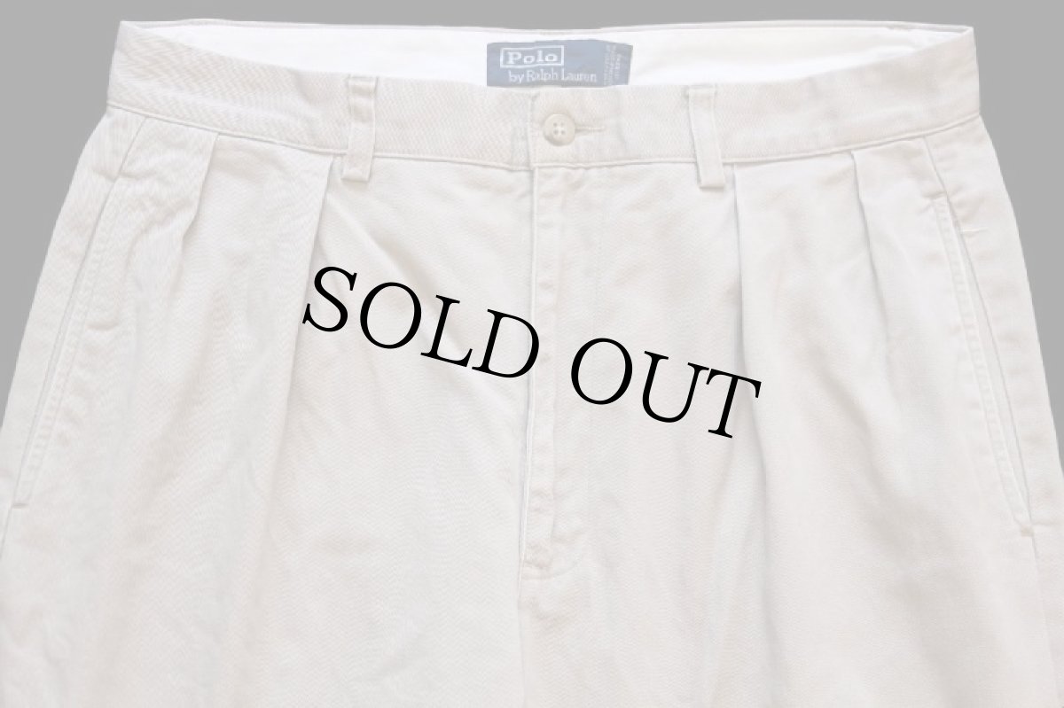 画像4: 90s メキシコ製 ポロ ラルフローレン ANDREW PANT ツータック コットン チノパン ベージュ w33 L30★227 (4)