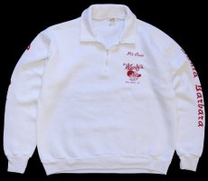 画像1: 80s USA製 Woody's Santa Barbara Pit Crew 両面プリント 襟付き ハーフジップ スウェット 白 (1)