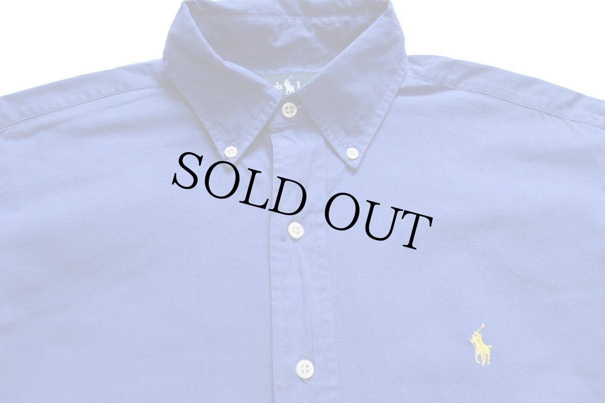 画像3: 90s ラルフローレン ワンポイント ボタンダウン コットンシャツ 青★67 (3)
