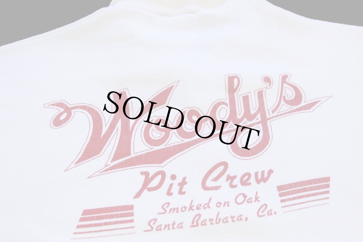 画像4: 80s USA製 Woody's Santa Barbara Pit Crew 両面プリント 襟付き ハーフジップ スウェット 白 (4)
