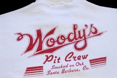 画像4: 80s USA製 Woody's Santa Barbara Pit Crew 両面プリント 襟付き ハーフジップ スウェット 白 (4)