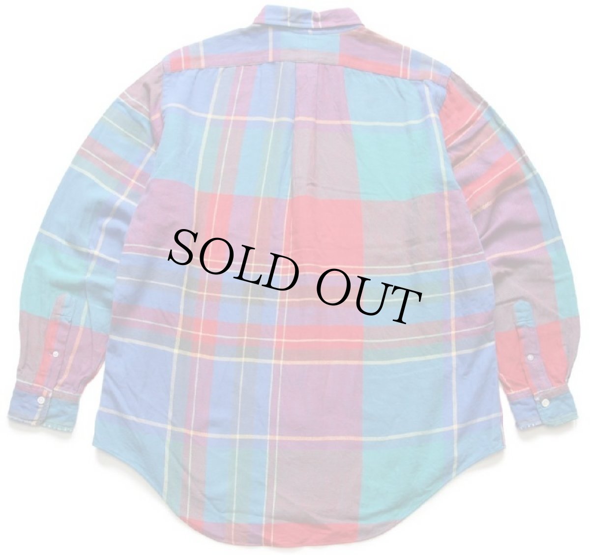 画像2: 90s ラルフローレン マドラスチェック ボタンダウン コットン ライトネルシャツ (2)