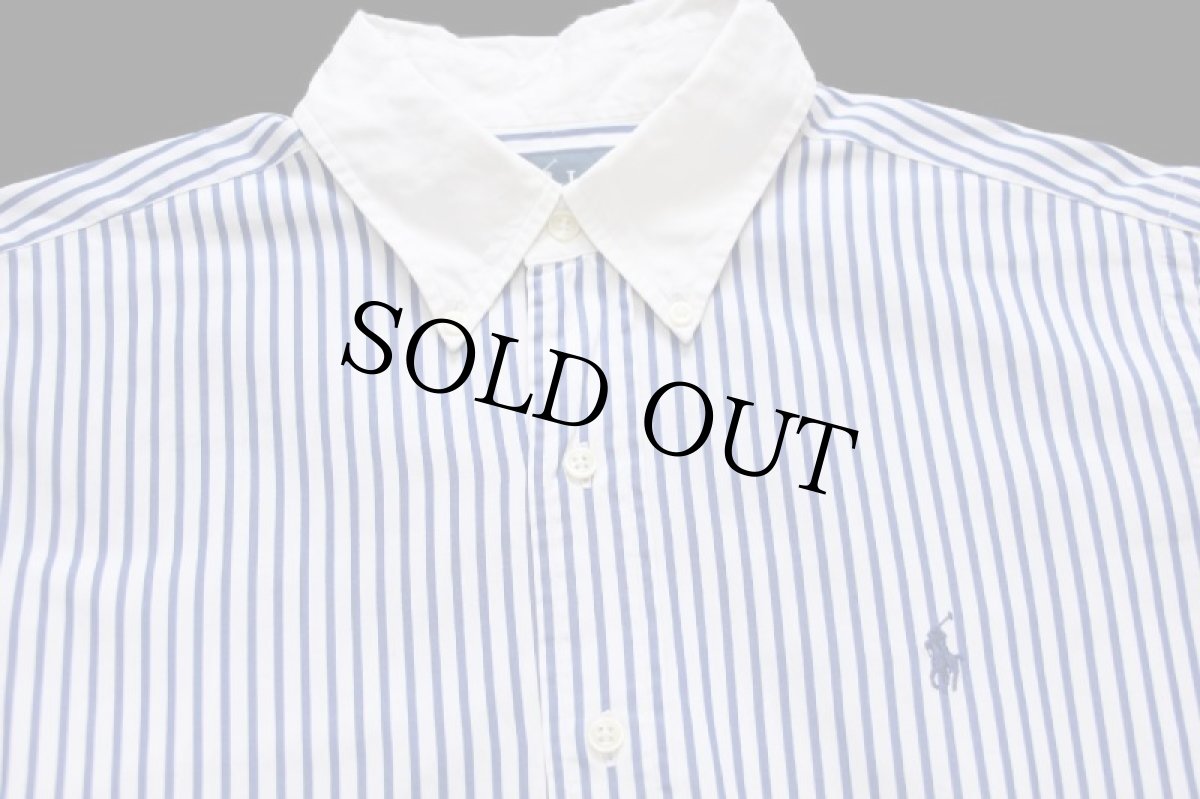 画像3: 90s ラルフローレン ストライプ ボタンダウン クレリック コットンシャツ ブルー×ホワイト M (3)