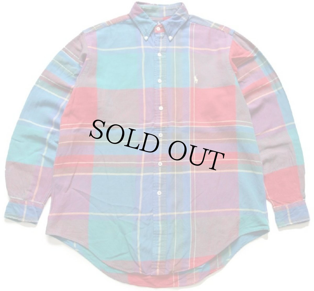 画像1: 90s ラルフローレン マドラスチェック ボタンダウン コットン ライトネルシャツ (1)