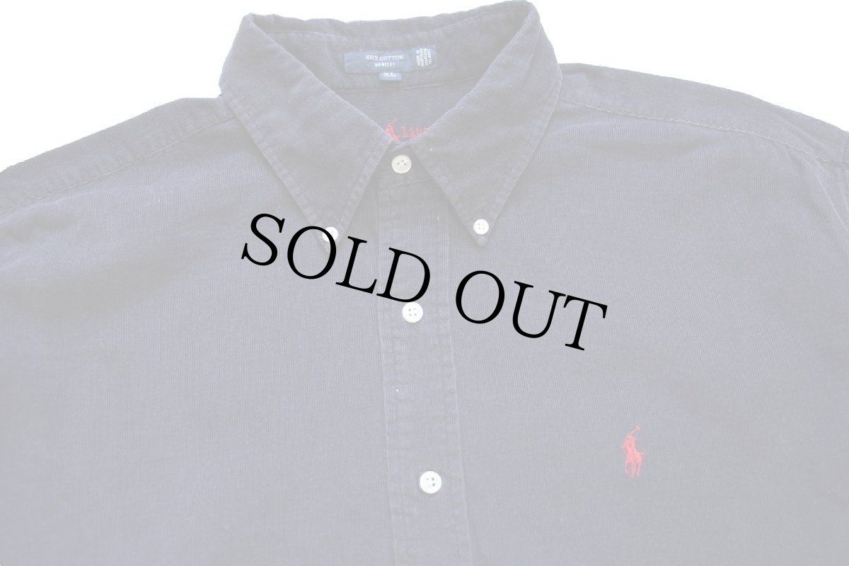 画像3: 90s ラルフローレン BLAIRE ワンポイント ボタンダウン コットン コーデュロイシャツ 紺 XL (3)