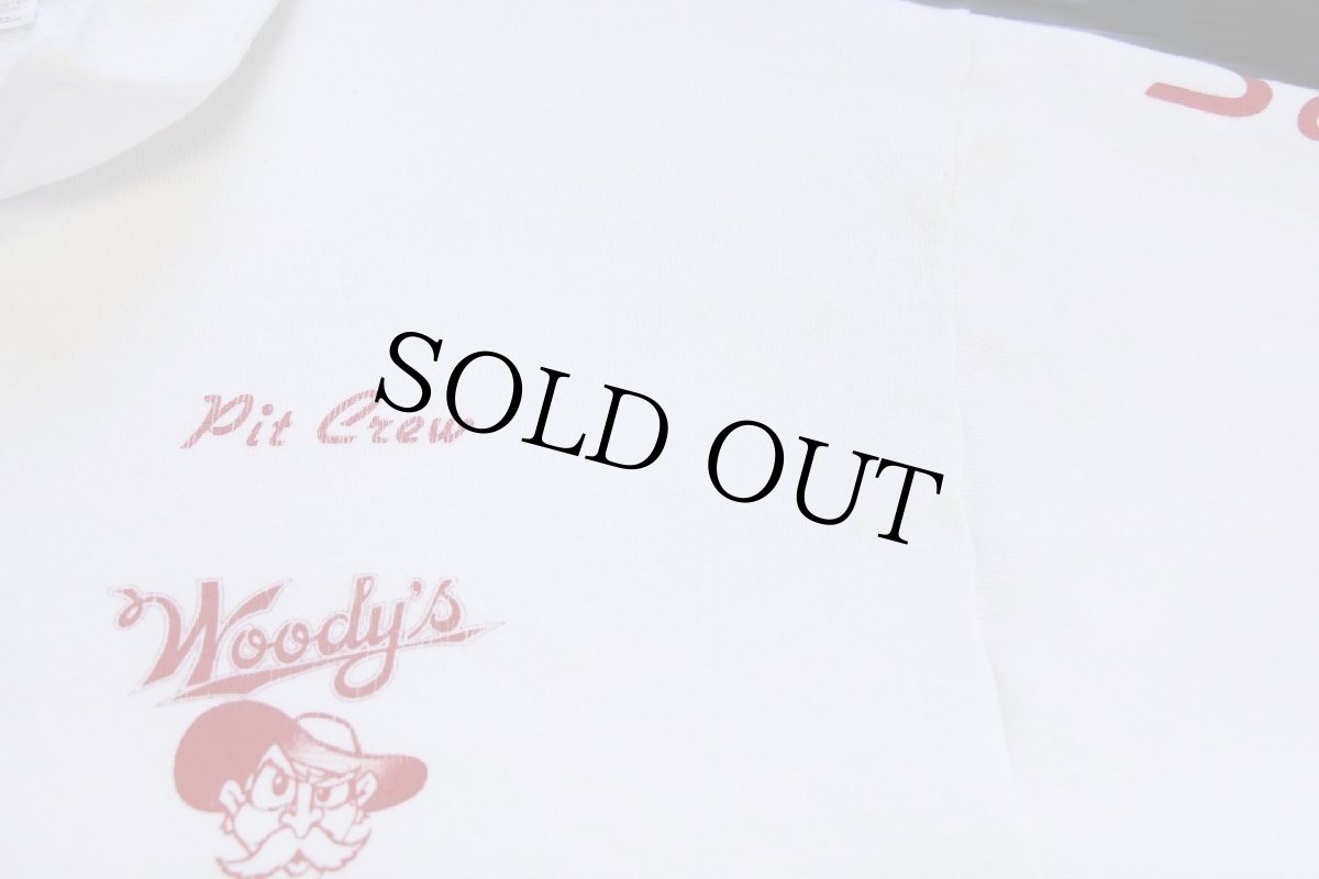 画像6: 80s USA製 Woody's Santa Barbara Pit Crew 両面プリント 襟付き ハーフジップ スウェット 白 (6)