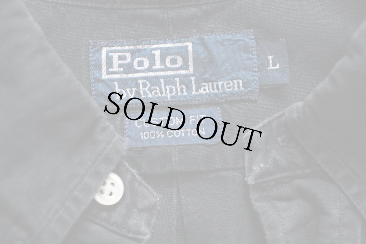 画像4: 00s ラルフローレン ワンポイント ボタンダウン オックスフォード コットンシャツ 黒 フェード L (4)