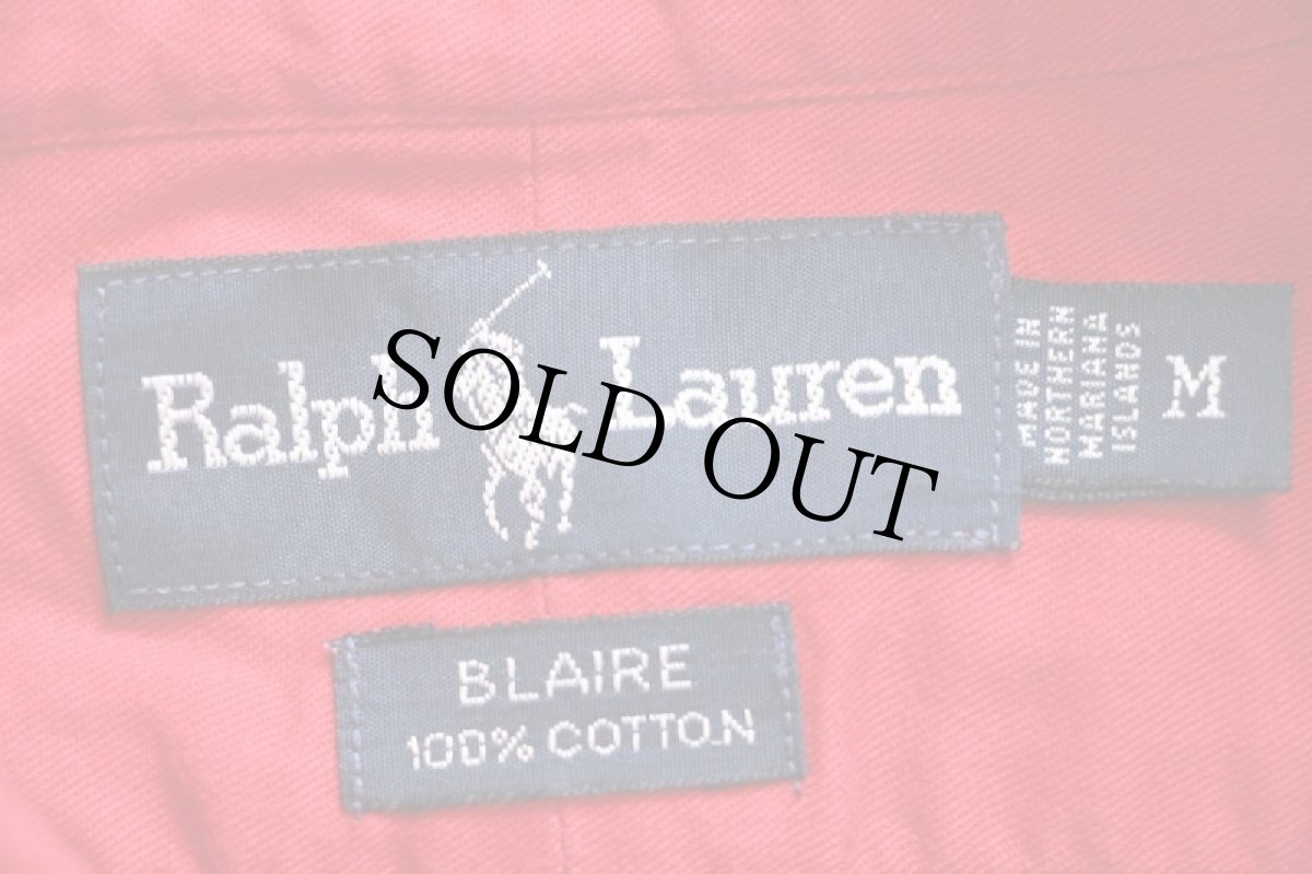 画像4: 90s ラルフローレン BLAIRE ワンポイント ボタンダウン コットンシャツ 赤 (4)