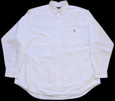 画像1: 90s ラルフローレン BIG SHIRT ワンポイント ポケット付き ボタンダウン オックスフォード コットンシャツ 白 XL★特大 (1)