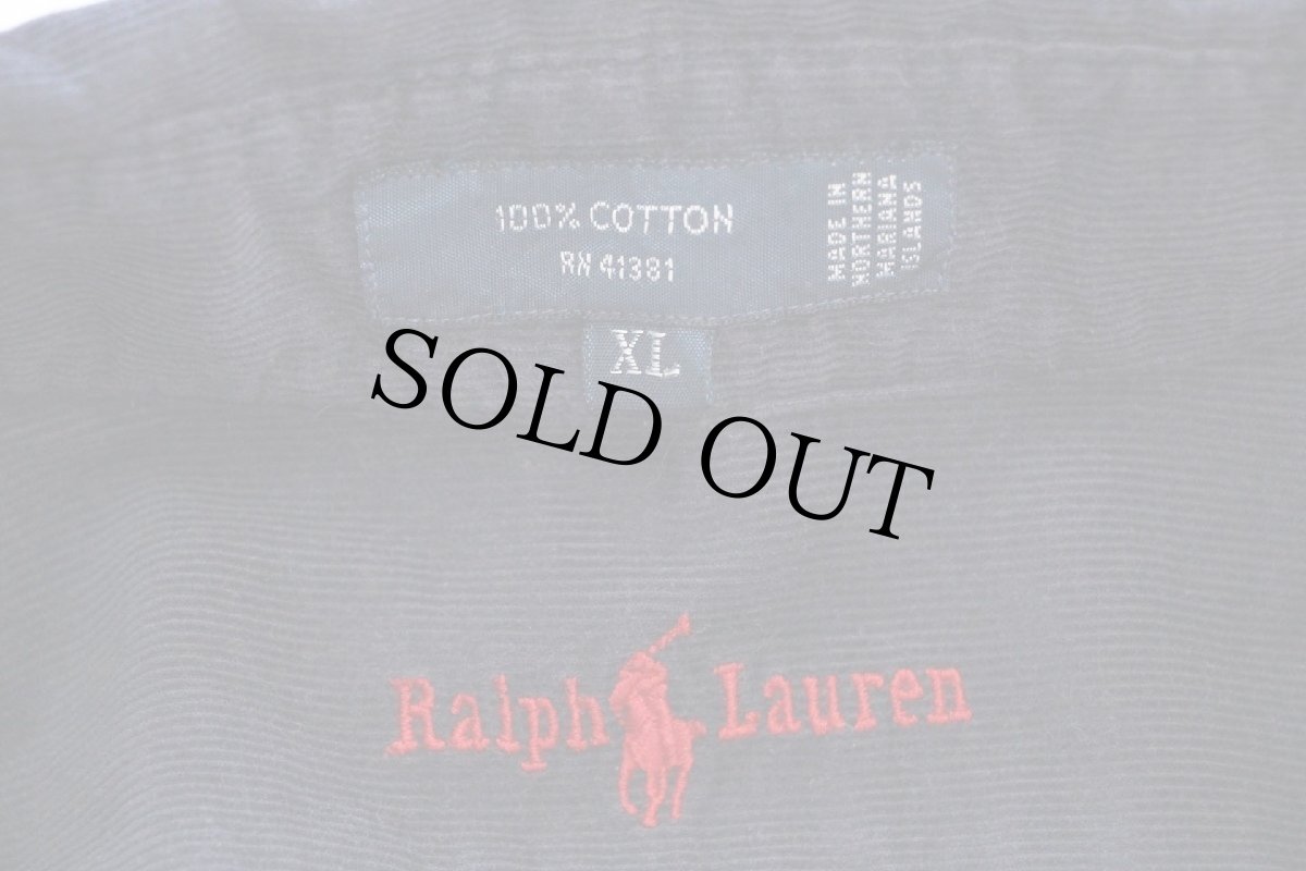 画像4: 90s ラルフローレン BLAIRE ワンポイント ボタンダウン コットン コーデュロイシャツ 紺 XL (4)