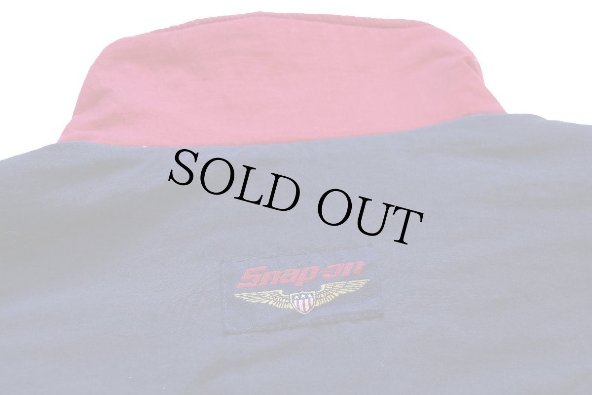 画像4: 90s USA製 swingster Snap-on ロゴ刺繍 ツートン 切り替え キルティングライナー ナイロンジャケット 紺×赤 XL (4)