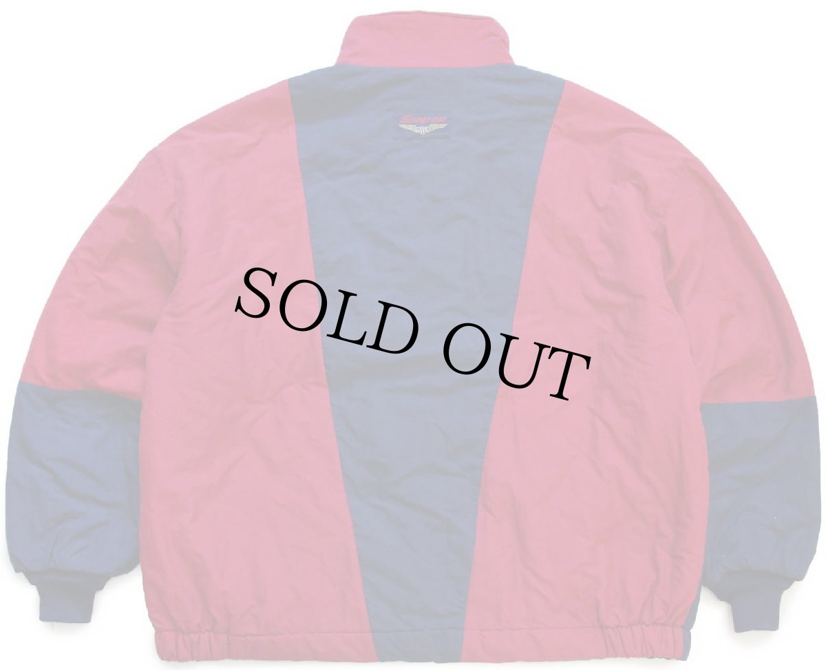 画像2: 90s USA製 swingster Snap-on ロゴ刺繍 ツートン 切り替え キルティングライナー ナイロンジャケット 紺×赤 XL (2)