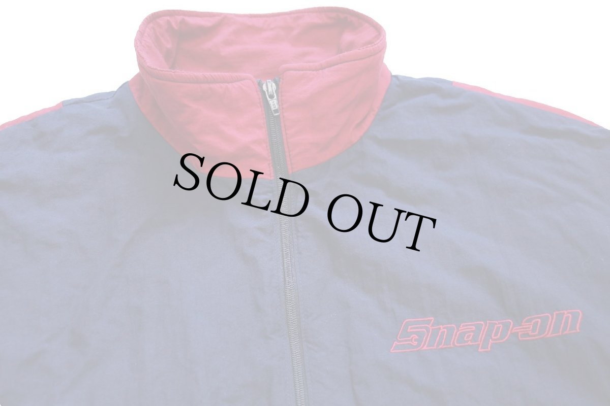 画像3: 90s USA製 swingster Snap-on ロゴ刺繍 ツートン 切り替え キルティングライナー ナイロンジャケット 紺×赤 XL (3)