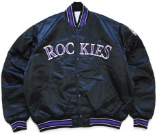 画像1: 90s USA製 STARTERスターター MLB COLORADO ROCKIES キルティングライナー ナイロンスタジャン 黒 XL (1)