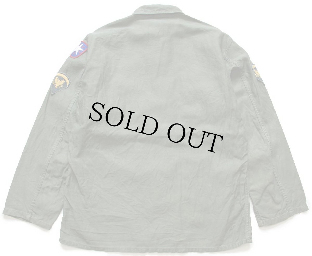 画像2: 60s 米軍 U.S.ARMY パッチ付き コットンサテン ユーティリティシャツ オリーブグリーン M (2)