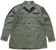 画像1: 60s 米軍 U.S.ARMY パッチ付き コットンサテン ユーティリティシャツ オリーブグリーン 15.5 (1)