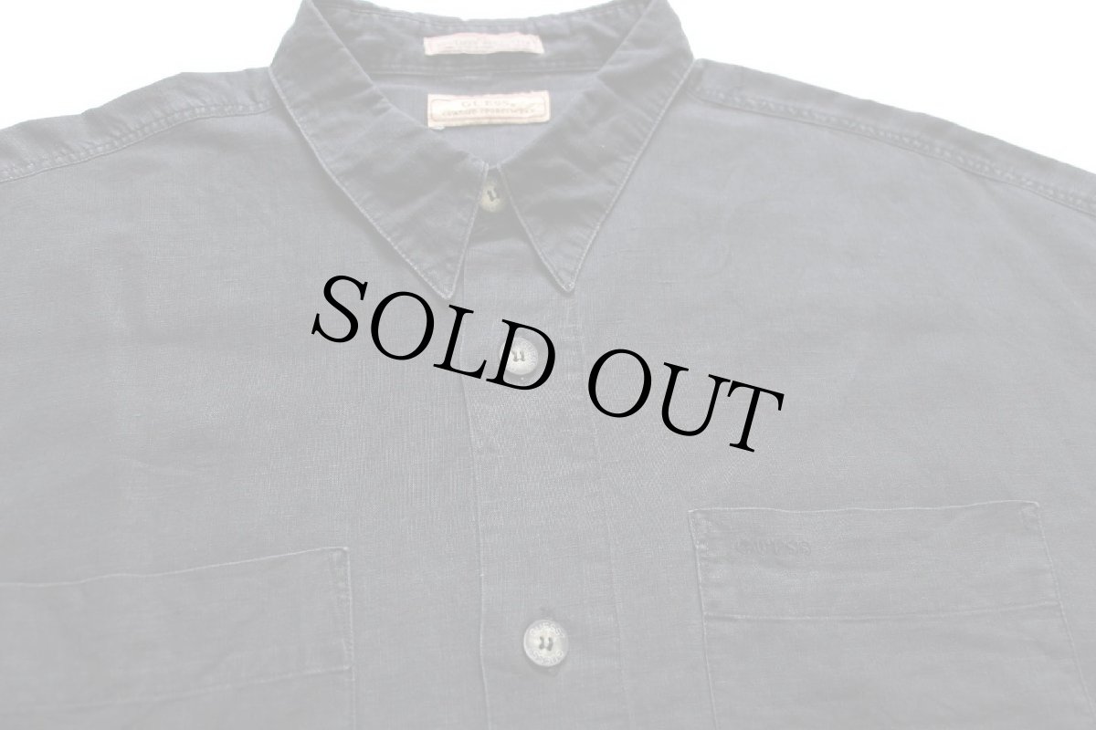 画像3: 90s GUESS ゲス 無地 リネン×コットンシャツ 黒 XL (3)