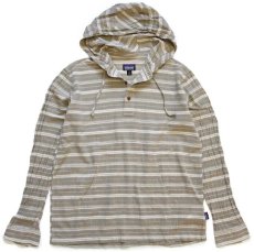 画像1: patagoniaパタゴニア Steersman Hoody ドラポケ ランダムボーダー プルオーバー オーガニックコットン シャツパーカー M (1)