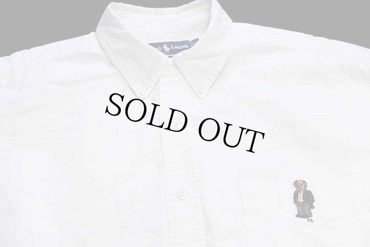 画像3: 90s ラルフローレン BLAKE ポロベア 刺繍 ポケット付き ボタンダウン オックスフォード コットンシャツ 白 XL★特大 (3)