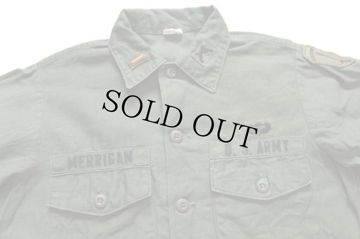画像3: 60s 米軍 U.S.ARMY パッチ付き コットンサテン ユーティリティシャツ オリーブグリーン 15.5 (3)