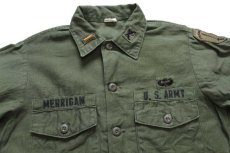 画像3: 60s 米軍 U.S.ARMY パッチ付き コットンサテン ユーティリティシャツ オリーブグリーン 15.5 (3)
