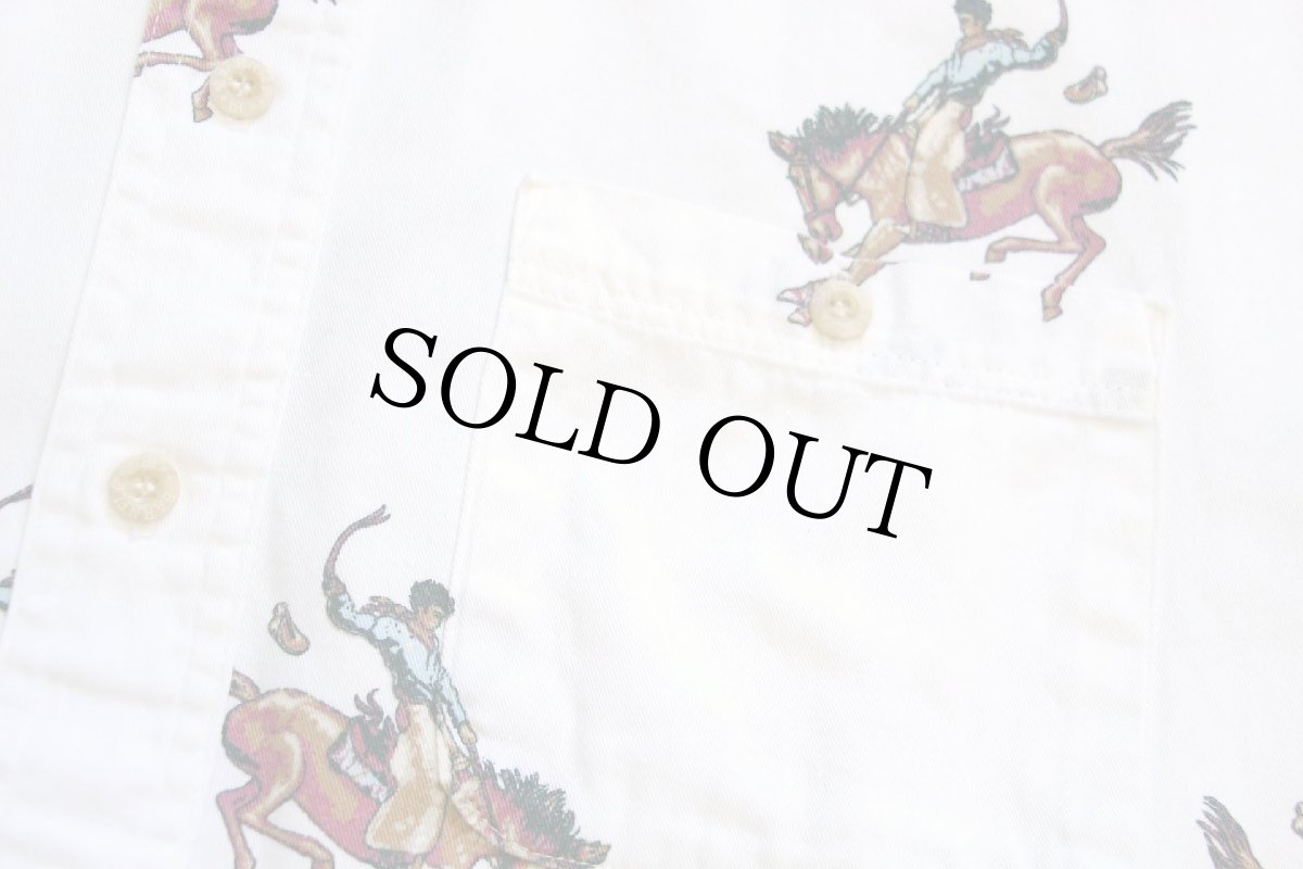 画像5: 90s USA製 BARN FLY ロデオ柄 総柄 ボタンダウン コットンシャツ 白★特大 (5)