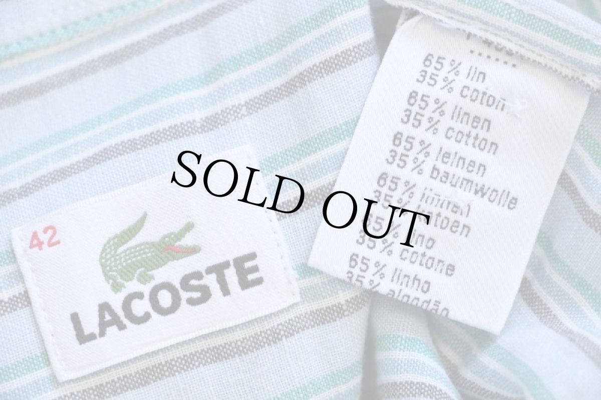 画像4: 90s LACOSTEラコステ マルチストライプ ボタンダウン リネン×コットンシャツ 42 (4)