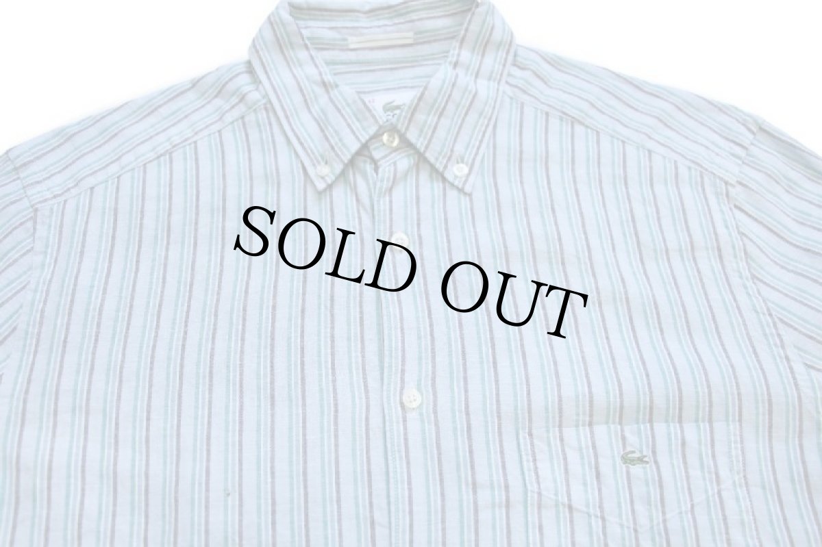 画像3: 90s LACOSTEラコステ マルチストライプ ボタンダウン リネン×コットンシャツ 42 (3)