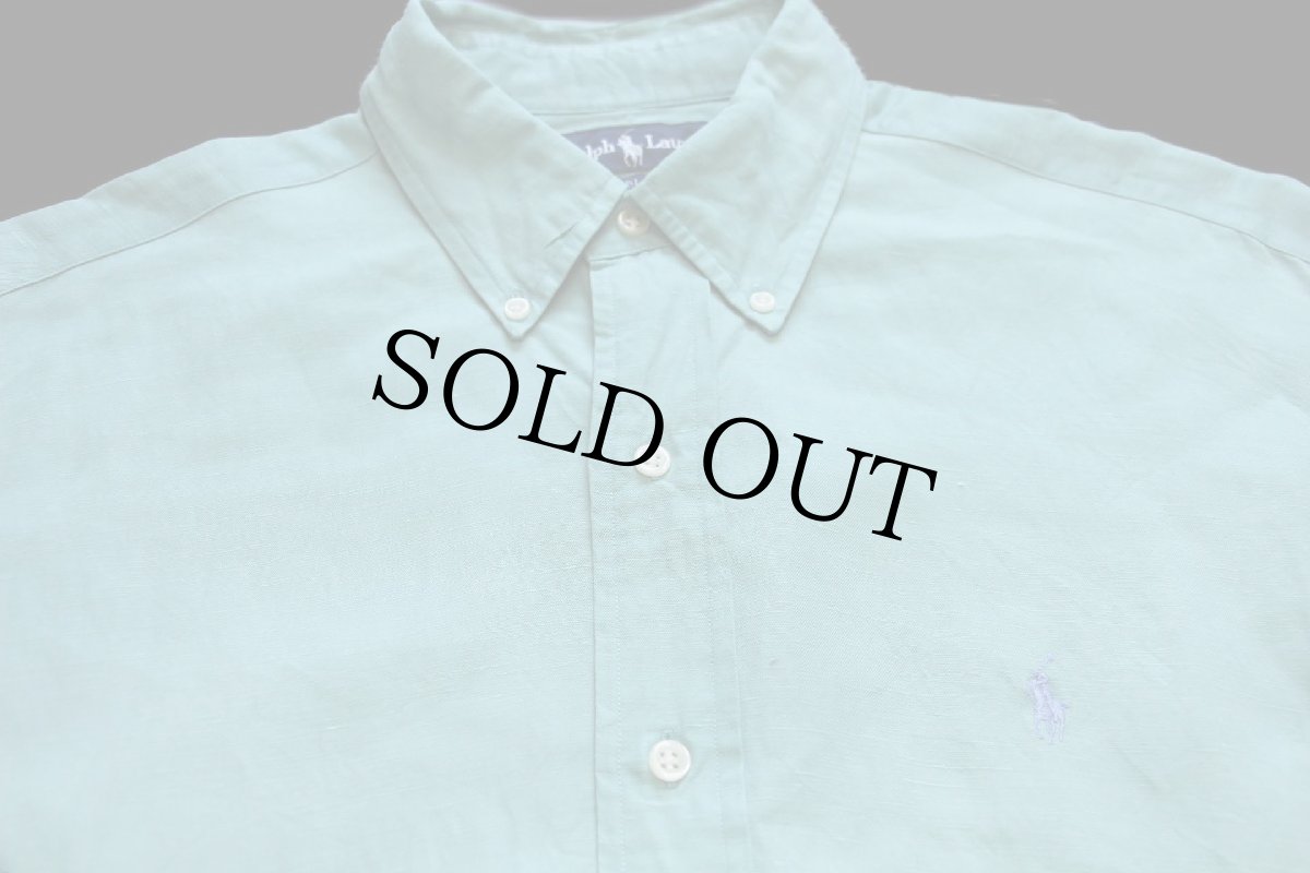 画像3: 90s ラルフローレン BLAKE ワンポイント ボタンダウン シルク×リネンシャツ 薄緑 (3)