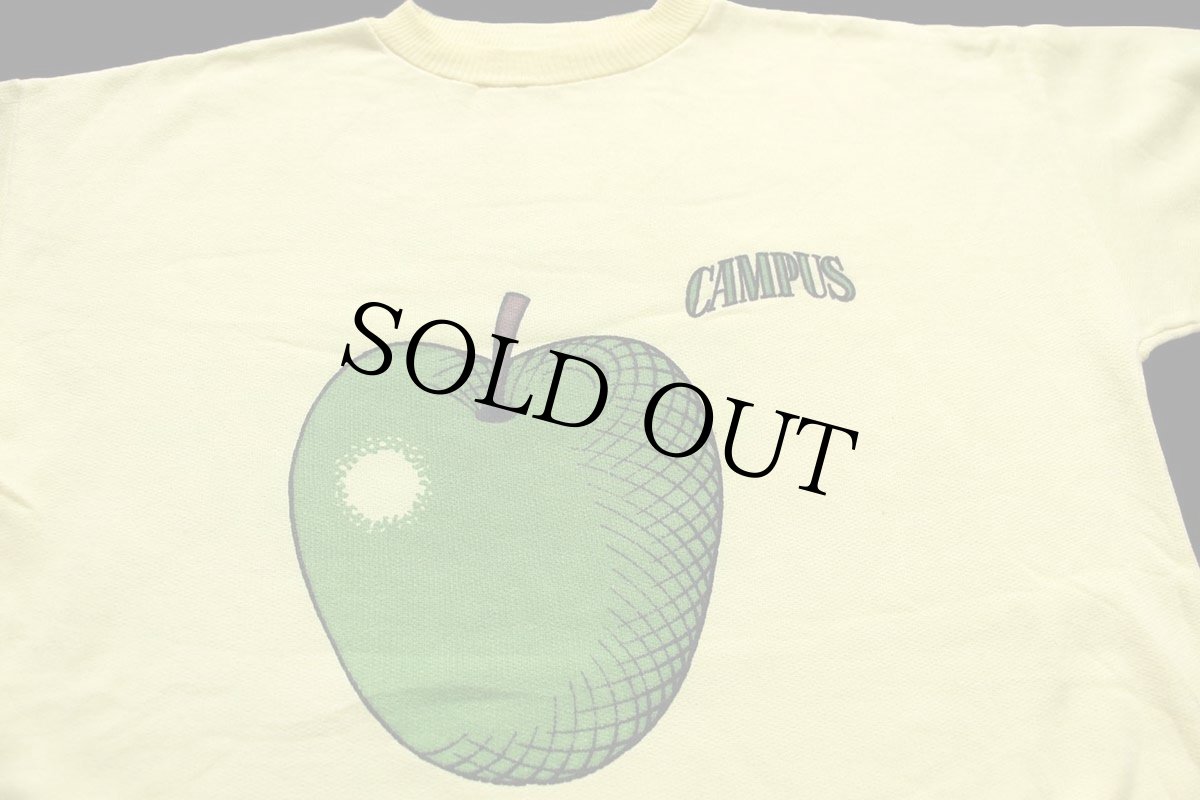 画像3: 80s CAMPUS グリーンアップル アート 染み込みプリント スウェット 薄黄 (3)