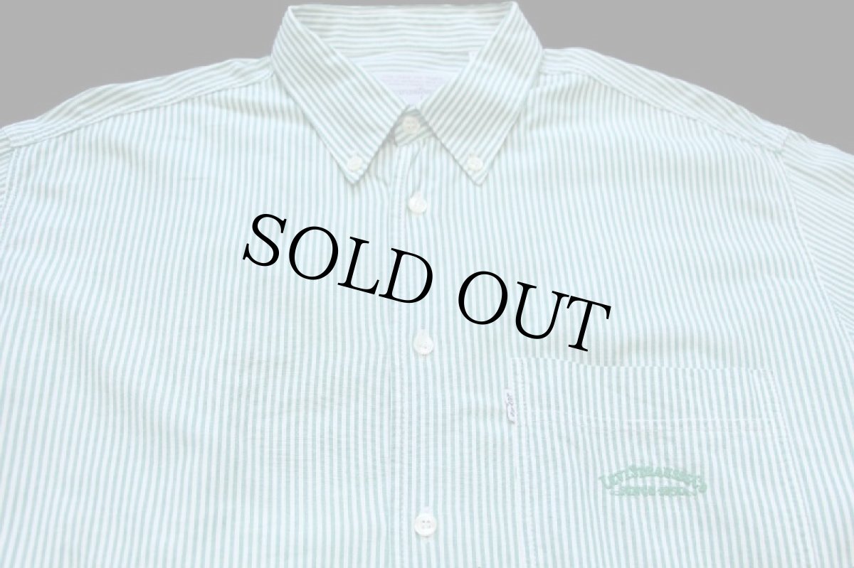 画像3: 90s Levi'sリーバイス ロゴ刺繍 ストライプ ボタンダウン コットンシャツ 緑×白 XL★ユーロ (3)