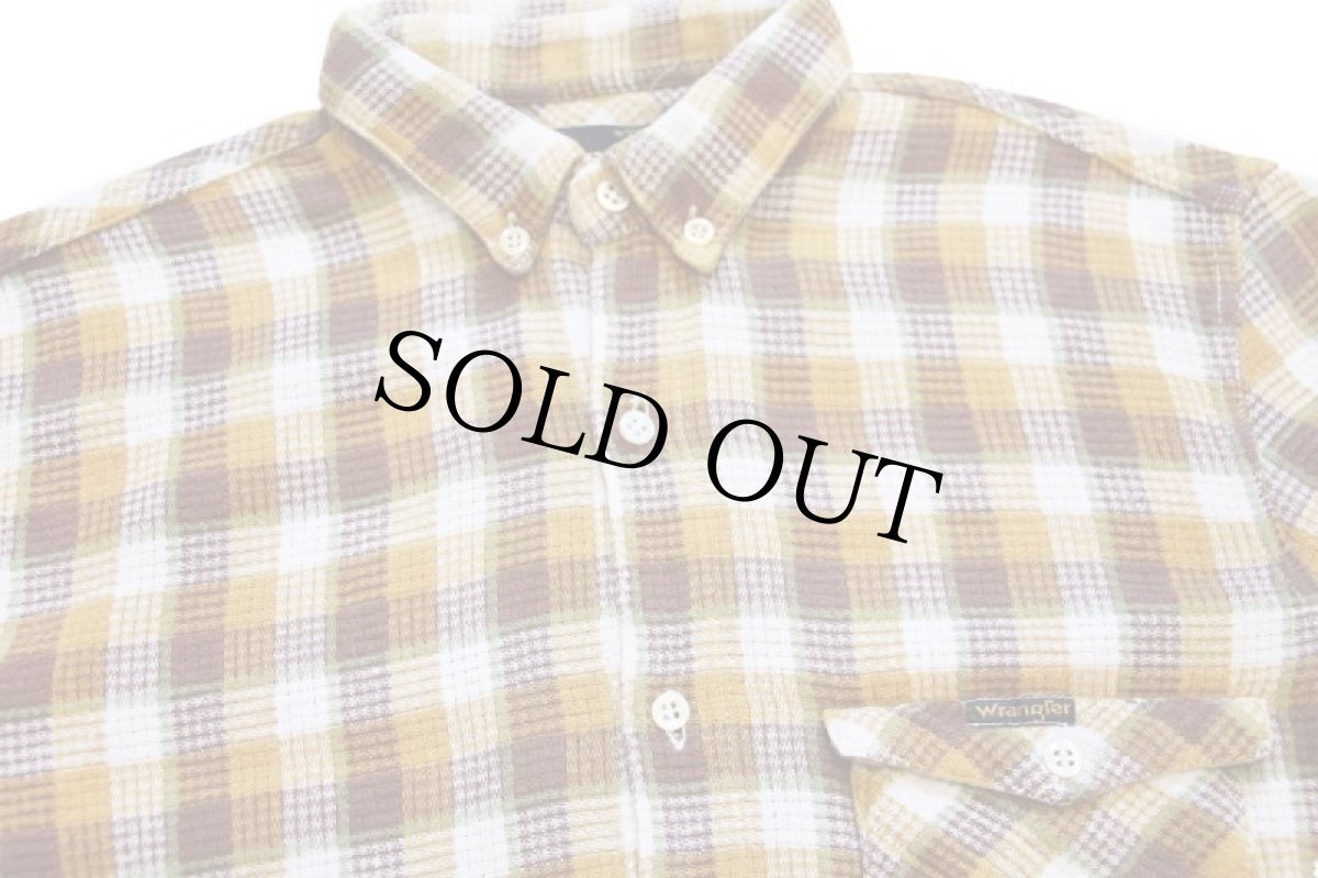 画像3: 80s Wranglerラングラー チェック 織り柄 ボタンダウン コットン フランネルシャツ (3)