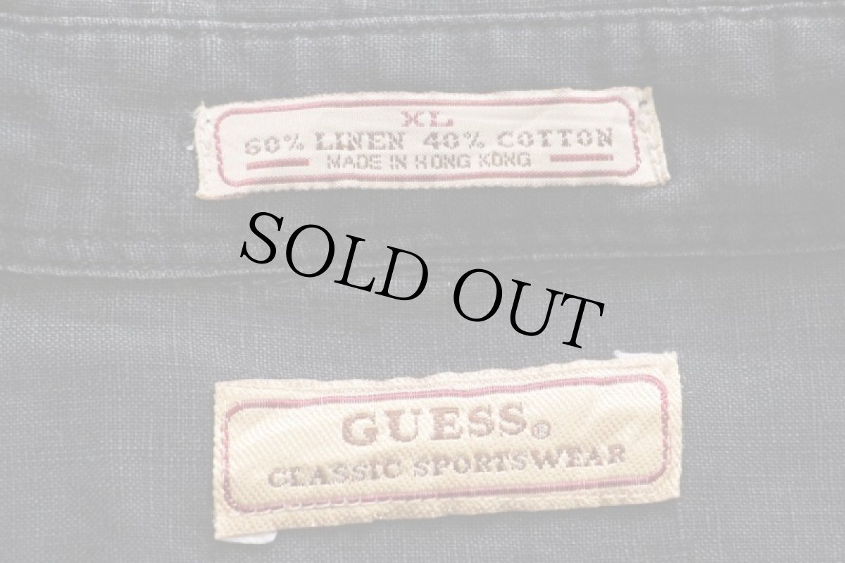 画像4: 90s GUESS ゲス 無地 リネン×コットンシャツ 黒 XL (4)