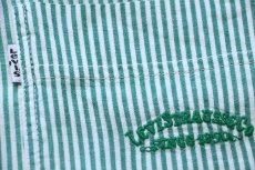 画像5: 90s Levi'sリーバイス ロゴ刺繍 ストライプ ボタンダウン コットンシャツ 緑×白 XL★ユーロ (5)