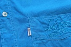 画像5: 90s イタリア製 Levi'sリーバイス ロゴ刺繍 ボタンダウン コットンポプリン シャツ 青 XL★ユーロ (5)