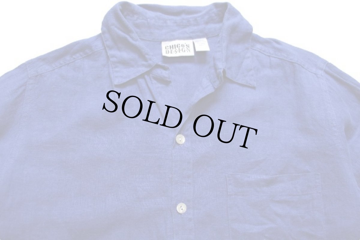 画像3: 90s トルコ製 CHICO'S DESIGN 無地 リネンシャツ ブルー 1 (3)
