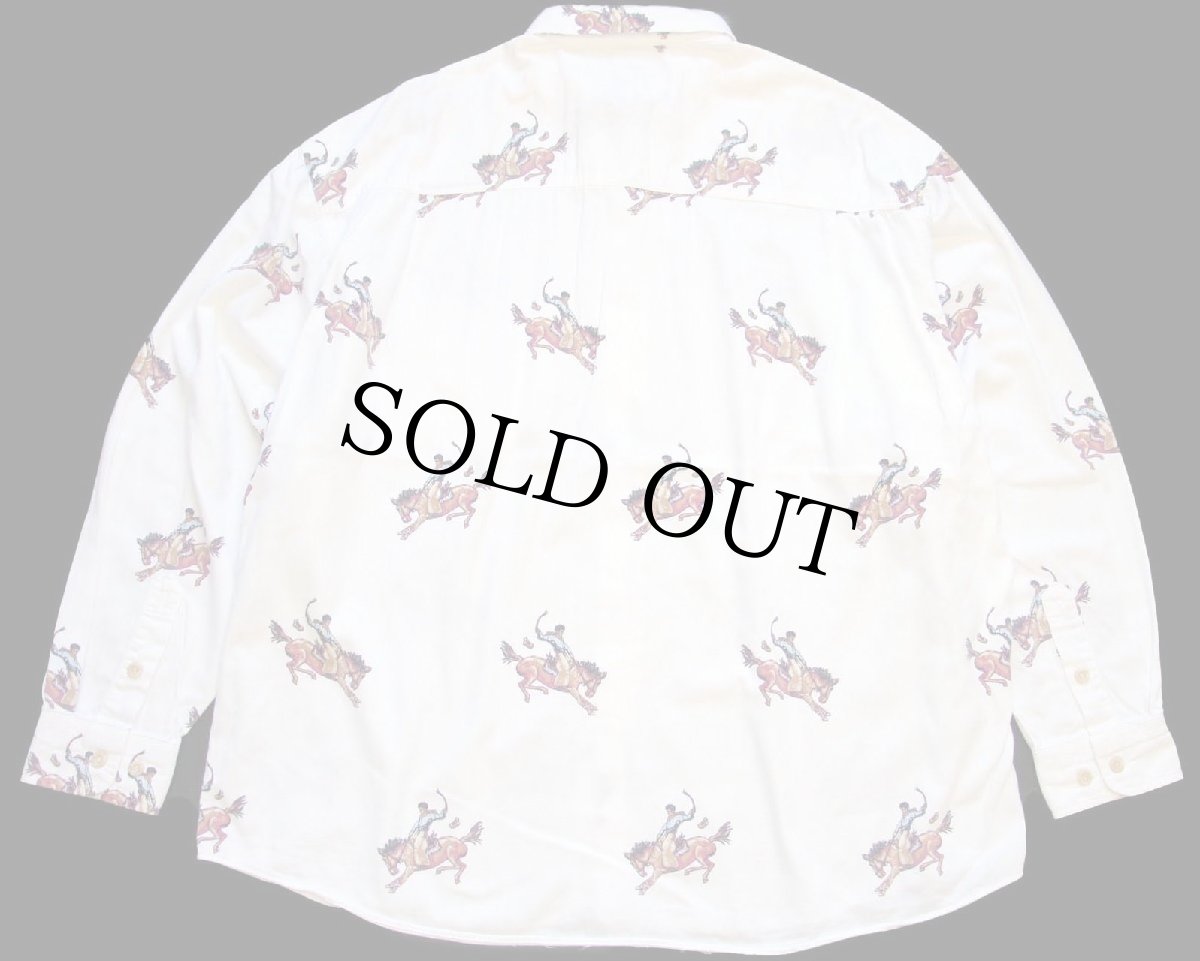 画像2: 90s USA製 BARN FLY ロデオ柄 総柄 ボタンダウン コットンシャツ 白★特大 (2)